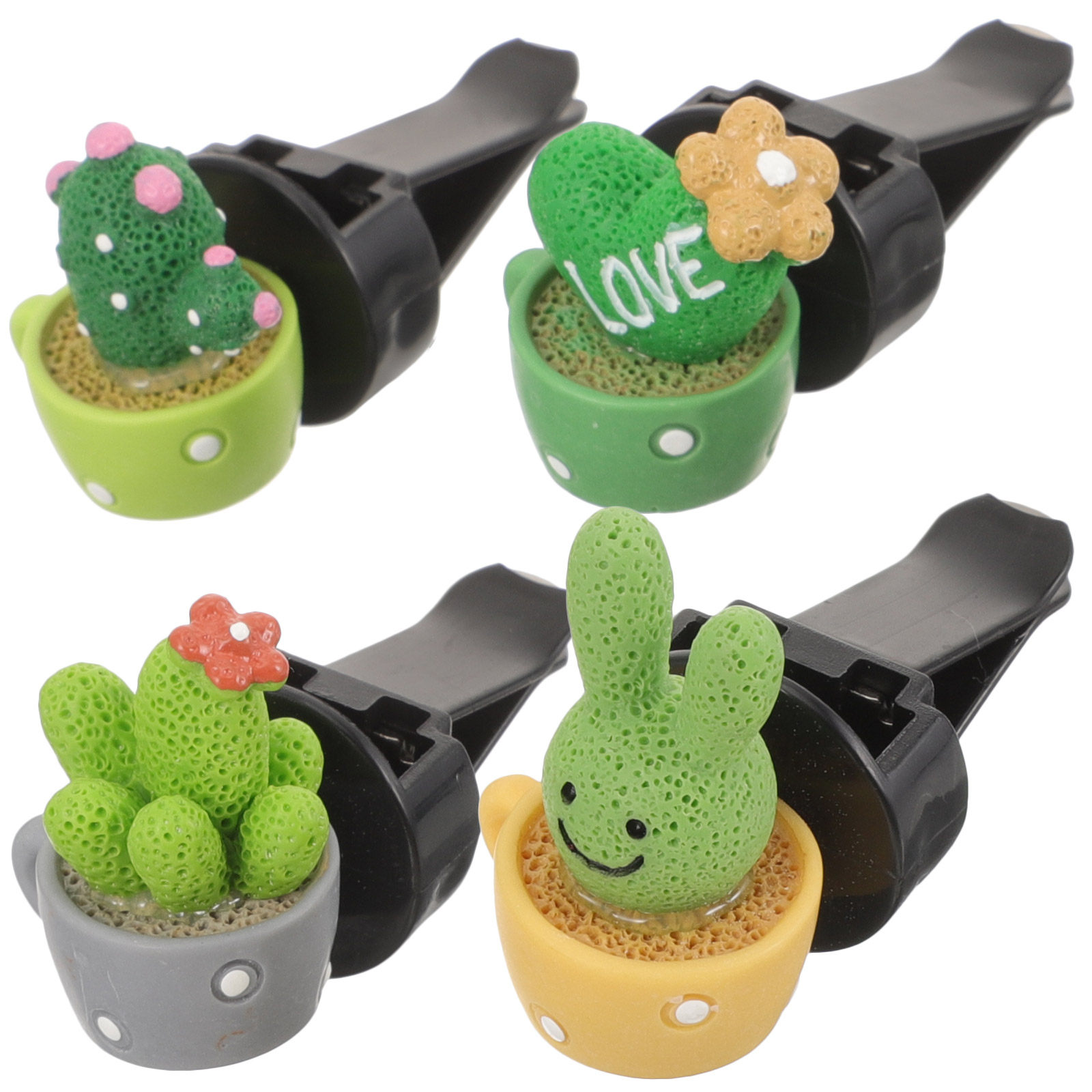 Home Bathroom Vent - 4Pcs Cute Cactus Car Vent Clip