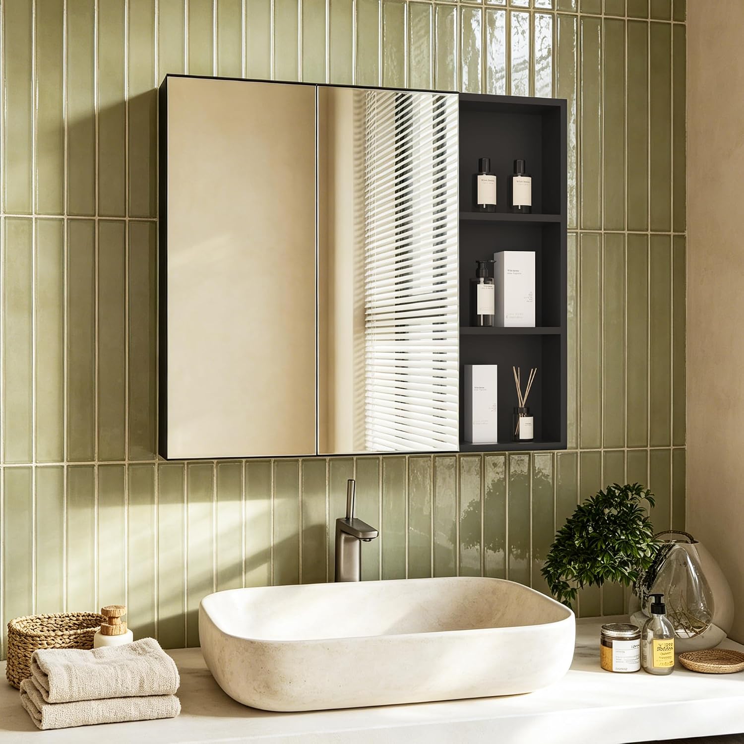 Bathroom Cabinet Mirror - Modern Frameless Medicine Cabinet Mirror, Combined