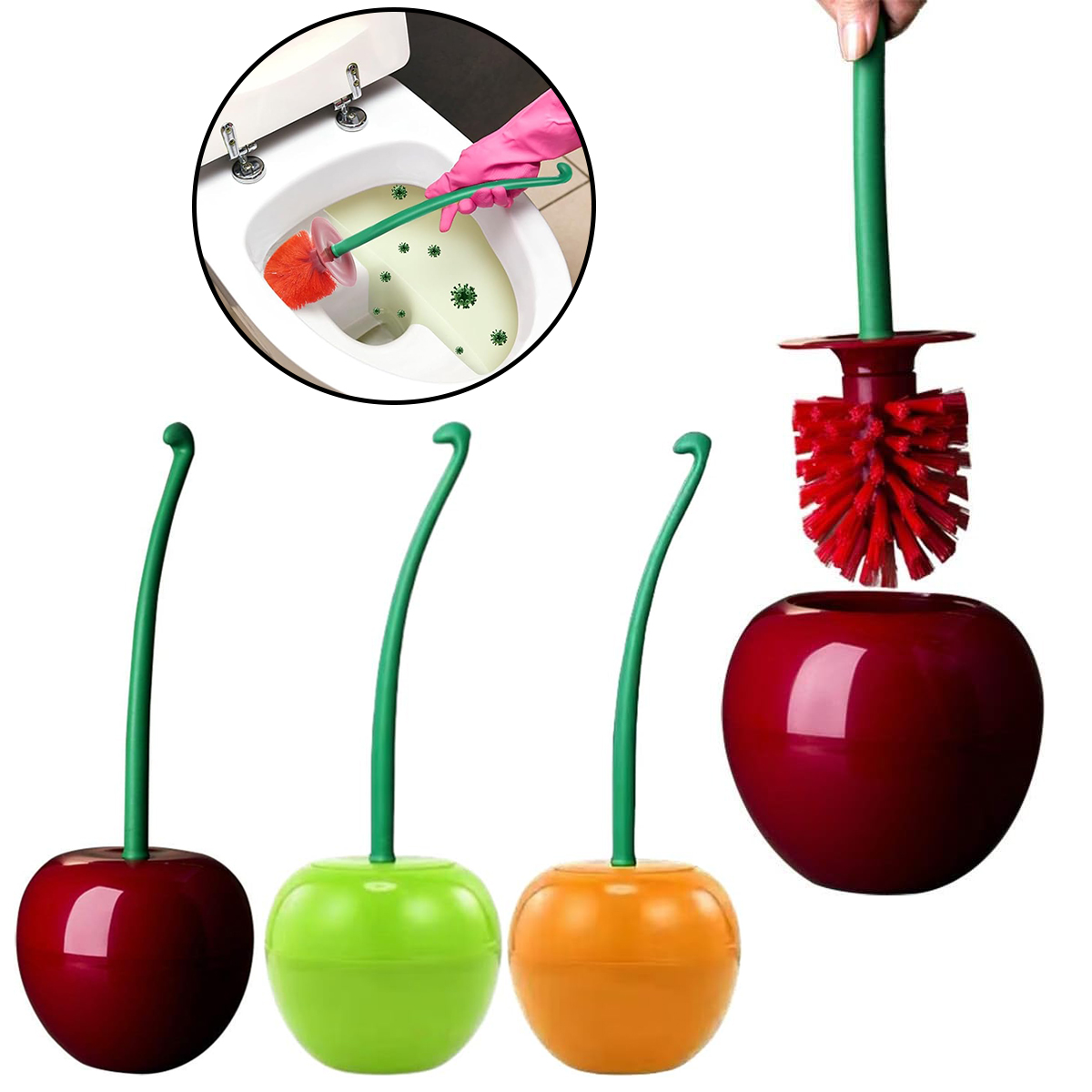 Home Bathroom Cleaning Kit - 3 Colors Cherry-Shaped Toilet Brush Set