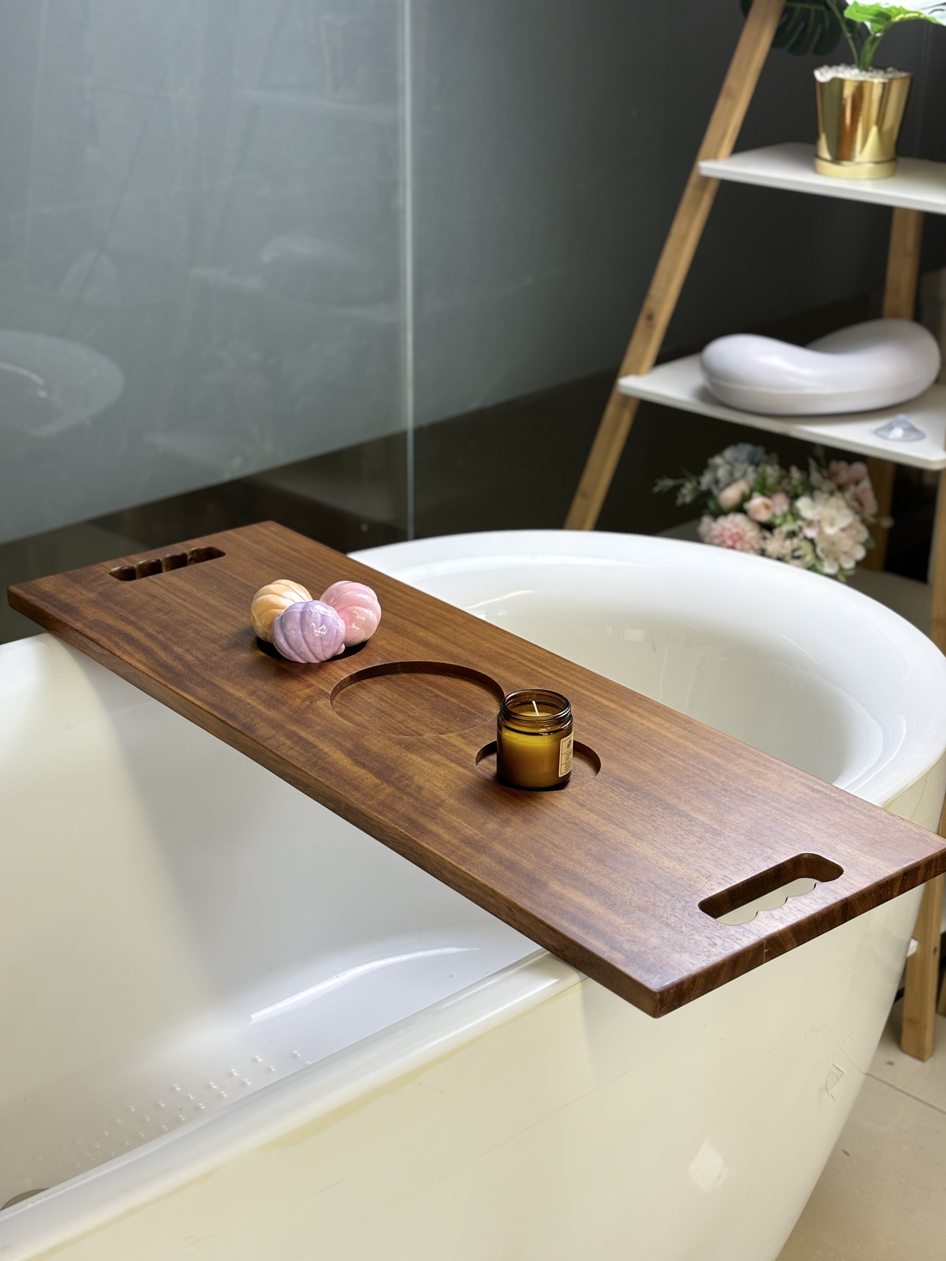 Solid Wood Bathtub Tray with S - огляд і ціна Bath Caddy Tray