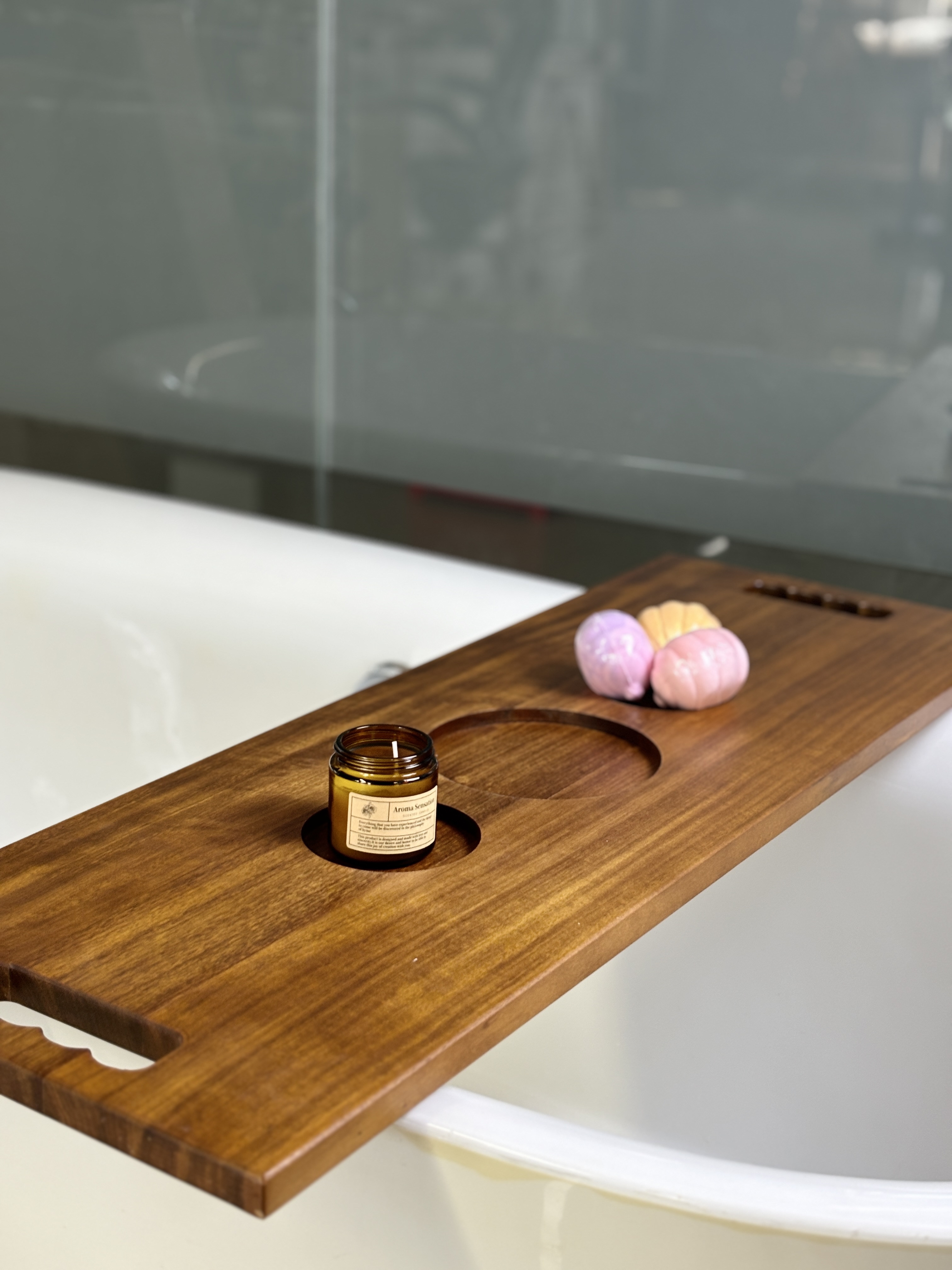 Solid Wood Bathtub Tray with S - огляд і ціна Bath Caddy Tray