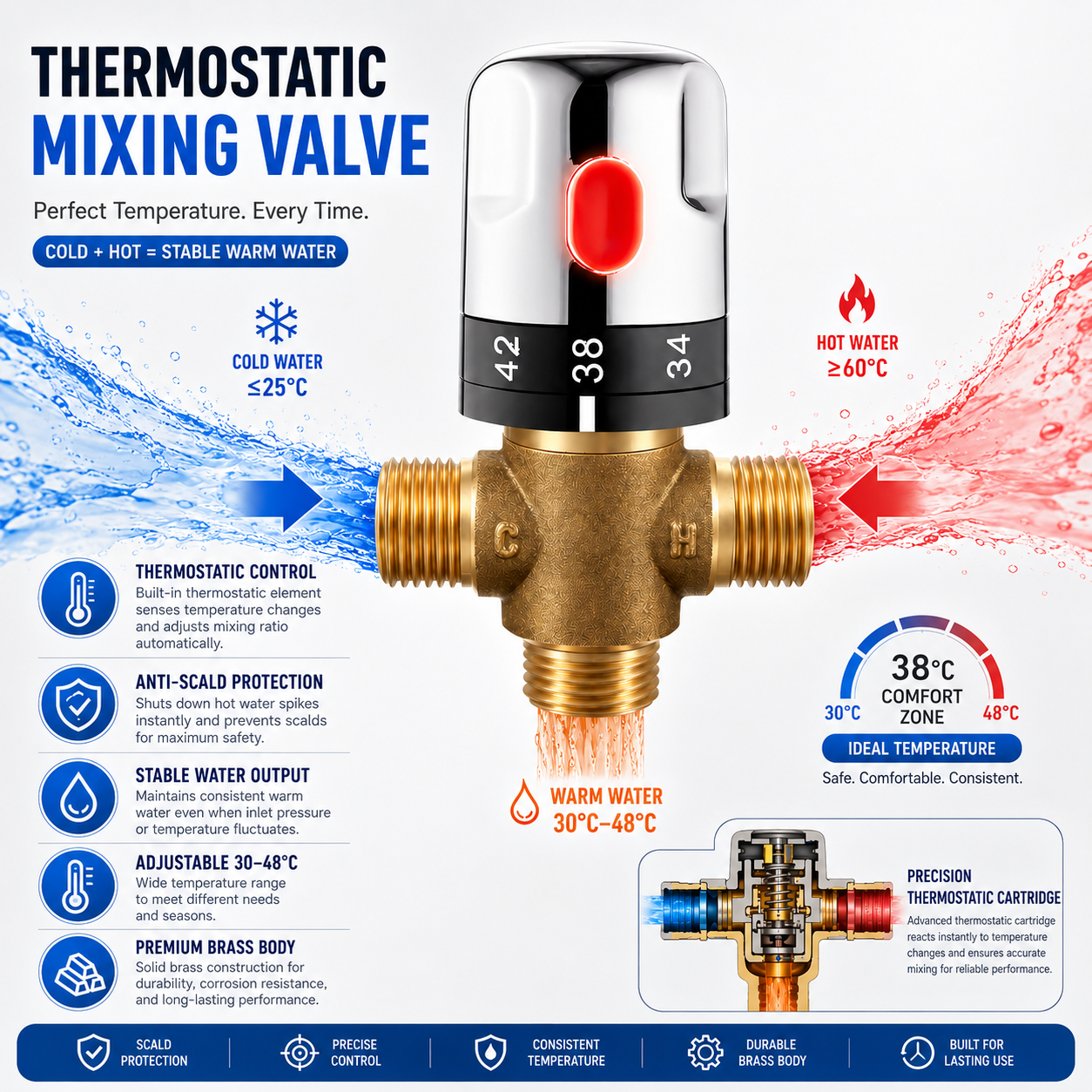 Thermostatic Mixing Valve Bras - огляд і ціна Home Hardware Bathroom Faucets