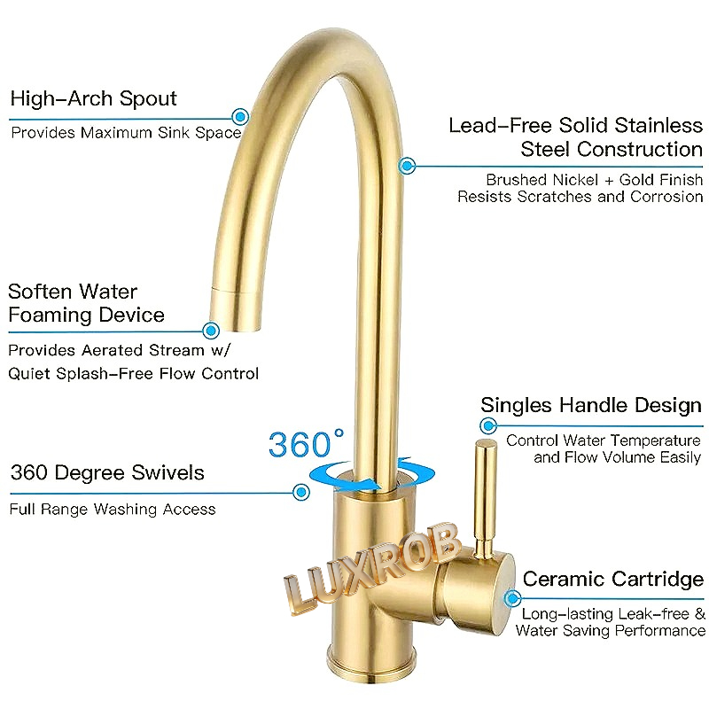 Stainless Steel Brushed Gold F - огляд і ціна Home Hardware Bathroom Faucets