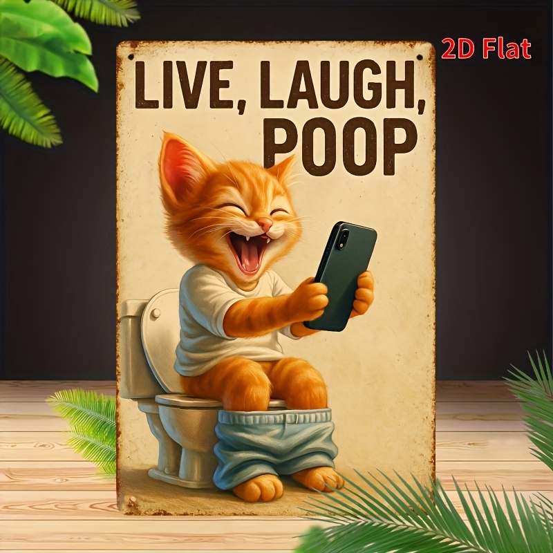 Funny Cat on Toilet Metal Wall - огляд і ціна Home Bathroom Signs