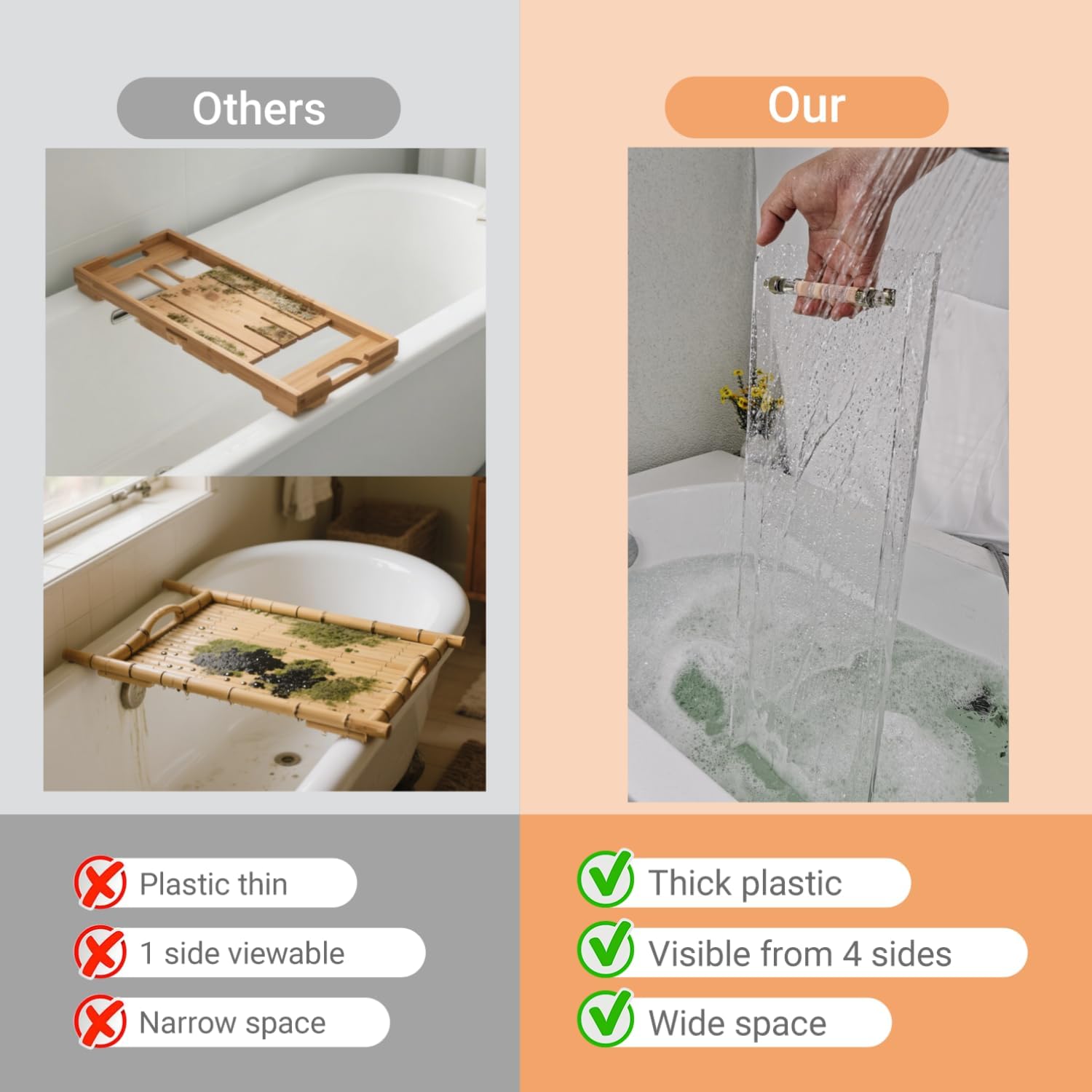 42 Inch Transparent Bathtub Ca - огляд і ціна Bath Caddy Tray