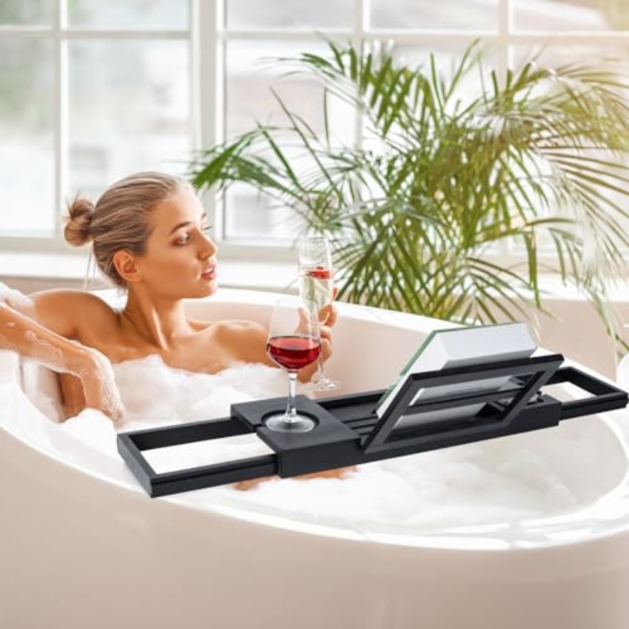 Bamboo Bathtub Tray Black Adju - огляд і ціна Bath Caddy Tray