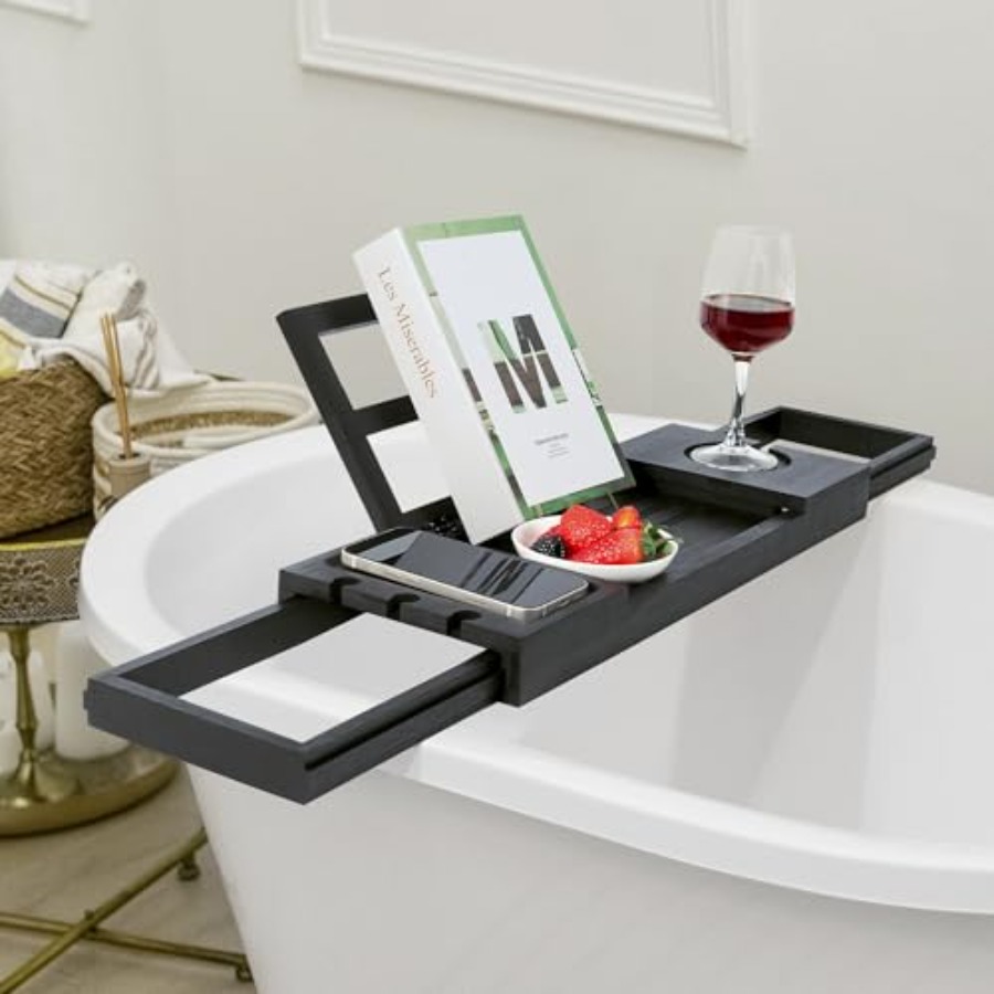 Bamboo Bathtub Tray Black Adju - огляд і ціна Bath Caddy Tray